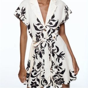 NWT Zara Floral Linen Blend Dress Size M